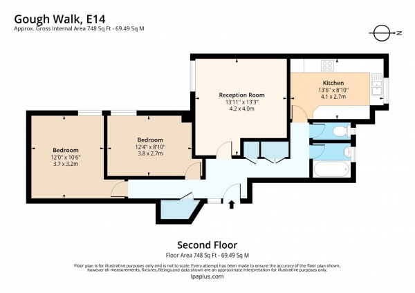 Floor Plan for 2 Bedroom Flat for Sale in Gough Walk, London, E14, 6HN - Guide Price &pound340,000