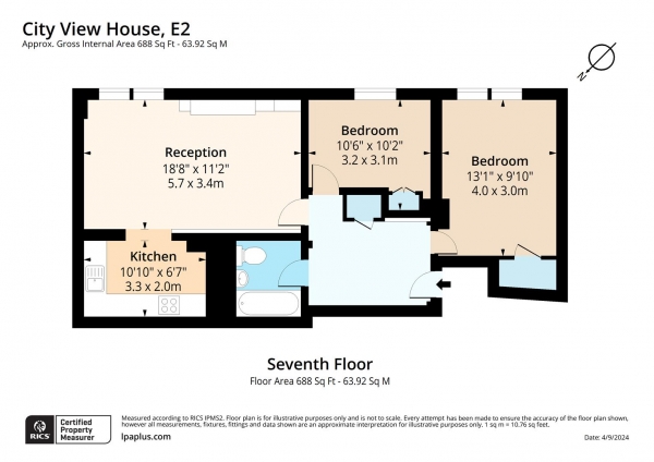 Floor Plan for 2 Bedroom Flat to Rent in City View House, Bethnal Green Road, London, E2, 9QY - £565 pw | £2450 pcm