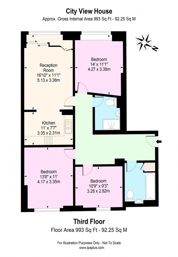 Floor Plan Image for 3 Bedroom Flat to Rent in City View House, Bethnal Green Road, London