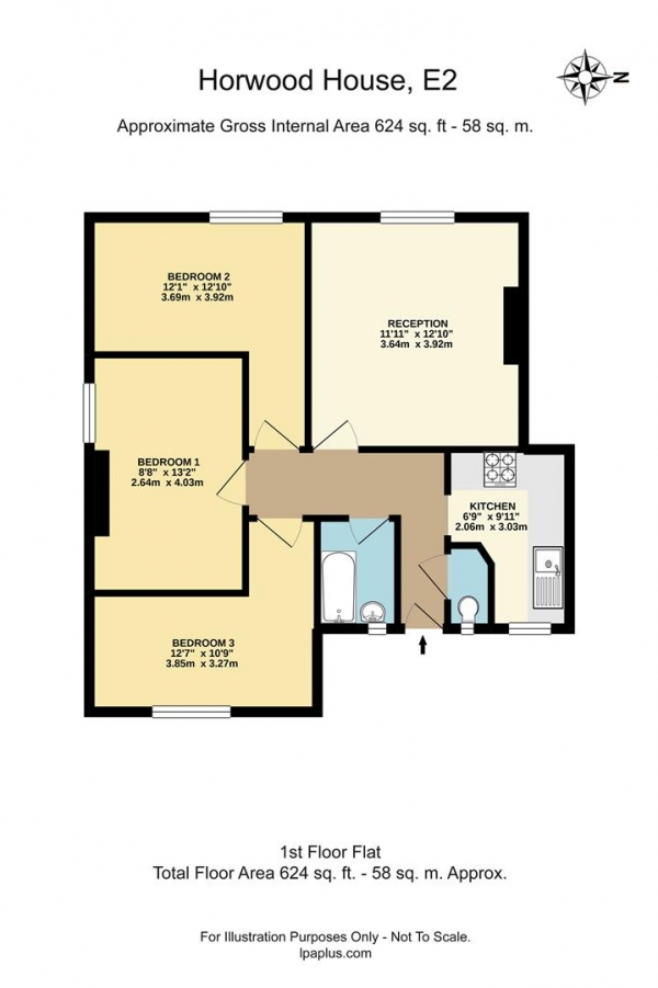 Floor Plan for 3 Bedroom Flat to Rent in Horwood House, Pott Street, E2, 0EH - £658 pw | £2850 pcm