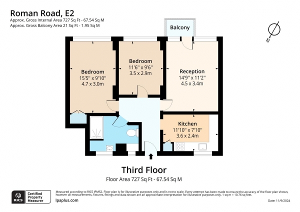 Floor Plan for 2 Bedroom Flat for Sale in Thorne House, Roman Road, London, E2, 0PL -  &pound375,000