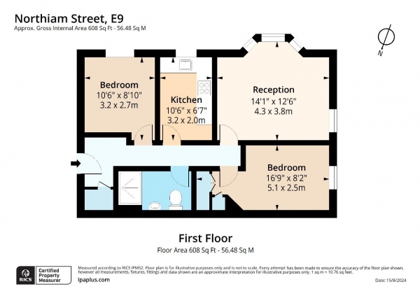 Floor Plan for 2 Bedroom Flat for Sale in Northiam Street, London, E9, 7HQ - Guide Price &pound500,000