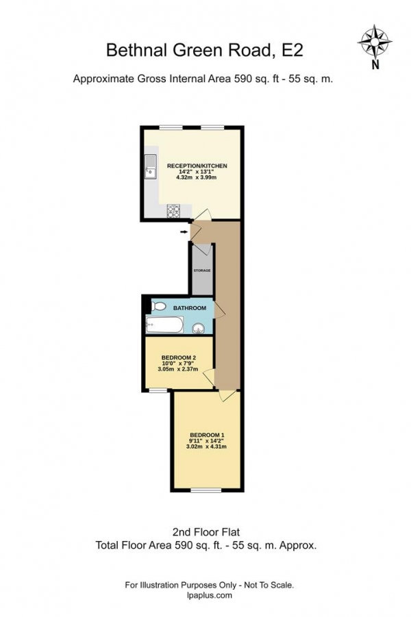 Floor Plan for 2 Bedroom Flat to Rent in Bethnal Green Road, London, E2, 6AH - £519 pw | £2250 pcm