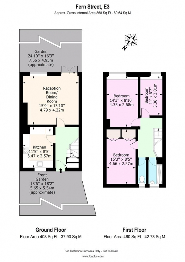 Floor Plan Image for 3 Bedroom Maisonette to Rent in Fern Street, London