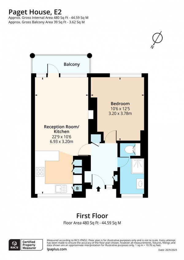 Floor Plan Image for 1 Bedroom Flat to Rent in Paget House, Bishops Way, London