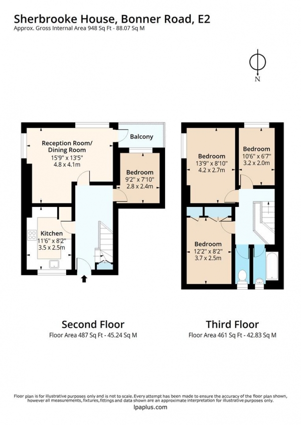 Floor Plan Image for 4 Bedroom Maisonette to Rent in Sherbrooke House, Bonner Road, London