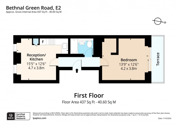 Floor Plan Image for 1 Bedroom Flat to Rent in Bethnal Green Road, London