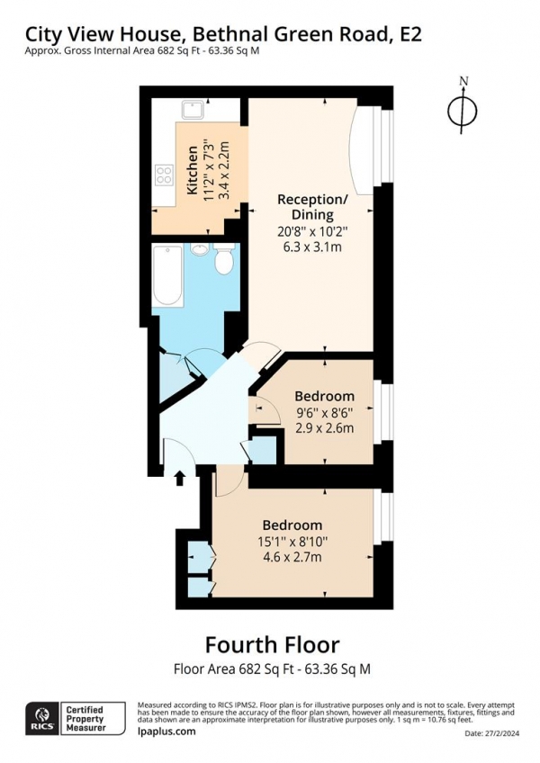 Floor Plan Image for 2 Bedroom Flat for Sale in City View House, Bethnal Green Road, London