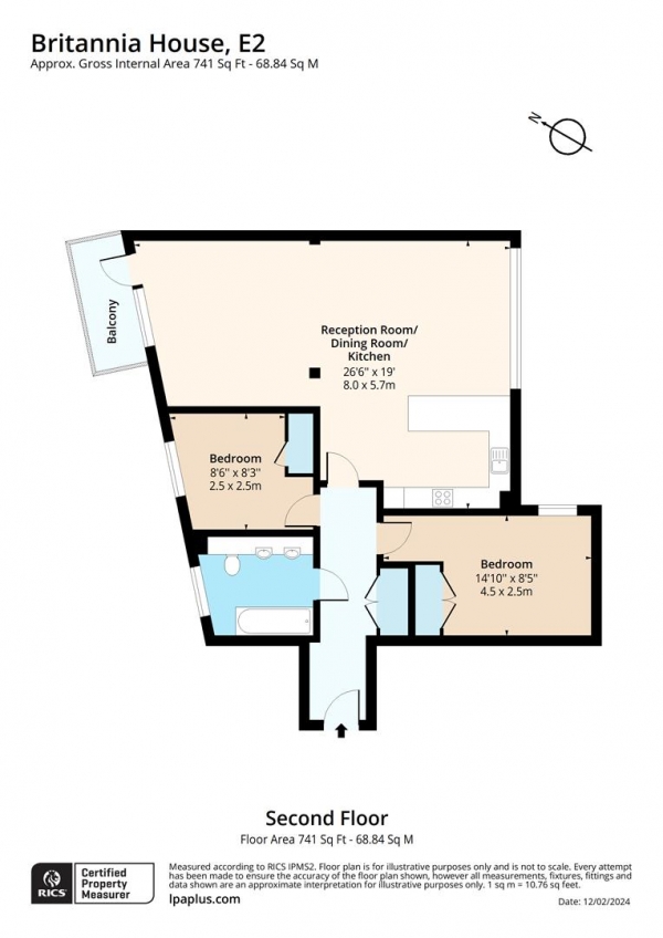 Floor Plan Image for 2 Bedroom Flat for Sale in Britannia House, Digby Street, London