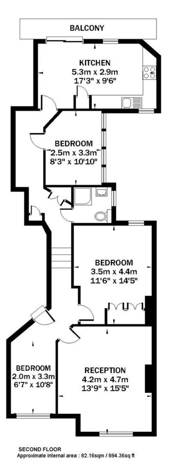 Floor Plan Image for 3 Bedroom Flat for Sale in Kenbury Street, Camberwell, SE5