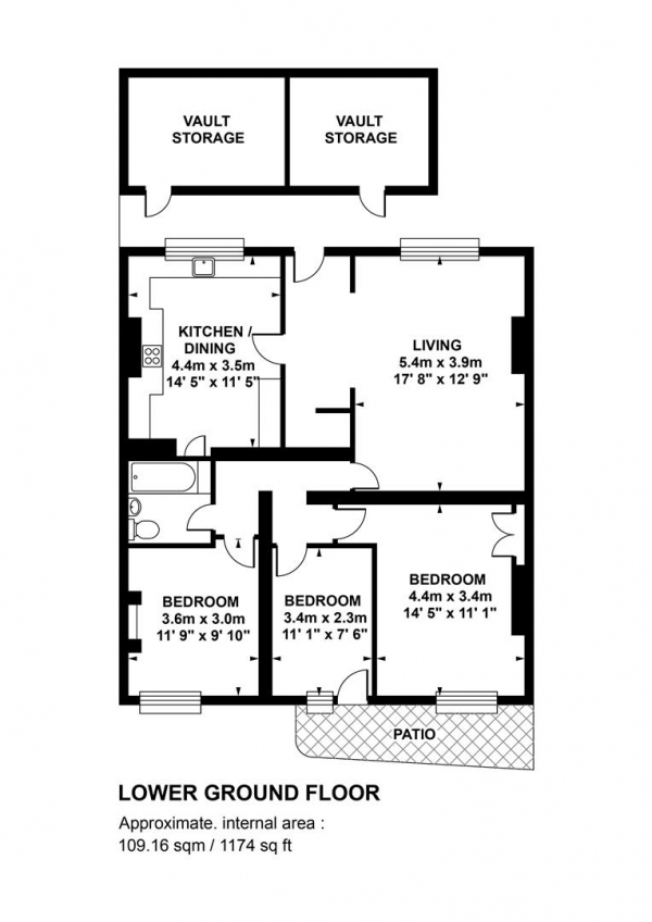 Floor Plan for 3 Bedroom Flat for Sale in Camberwell Grove, London, SE5, 8JE -  &pound700,000
