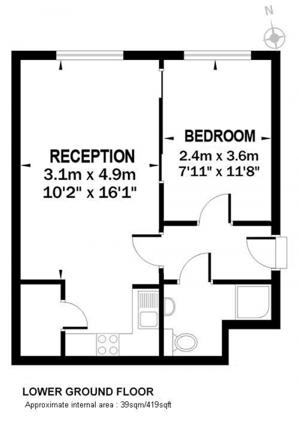 Floor Plan for 1 Bedroom Flat for Sale in Camberwell Grove, Camberwell, SE5, SE5, 8RJ - Offers in Excess of &pound400,000