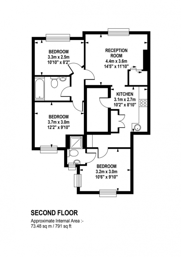 Floor Plan Image for 3 Bedroom Flat for Sale in Warner Road, Camberwell, SE5