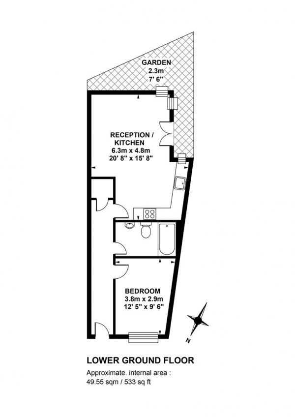 Floor Plan Image for 1 Bedroom Flat for Sale in Elmington Road, Camberwell SE5