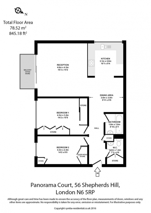 Floor Plan Image for 2 Bedroom Flat for Sale in Panorama Court, Highgate, N6