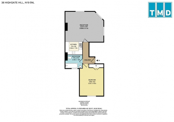 Floor Plan Image for 1 Bedroom Flat to Rent in Highgate Hill, Highgate