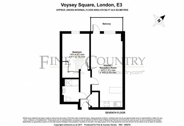 Floor Plan Image for 1 Bedroom Flat for Sale in Caspian Wharf, E3