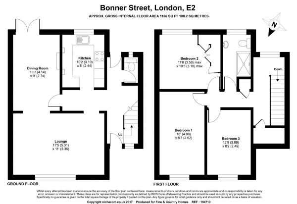 Floor Plan Image for 3 Bedroom Terraced House for Sale in Bonner Street, E2