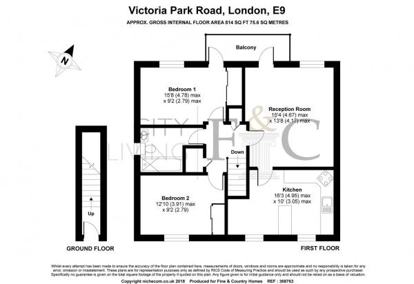 Floor Plan Image for 2 Bedroom Flat for Sale in Victoria Park Road, London