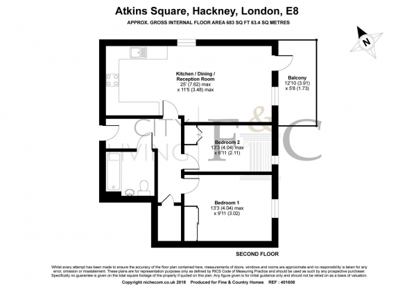 Floor Plan for 2 Bedroom Apartment for Sale in Atkins Square, Dalston Lane, London, E8, 1FA -  &pound520,000