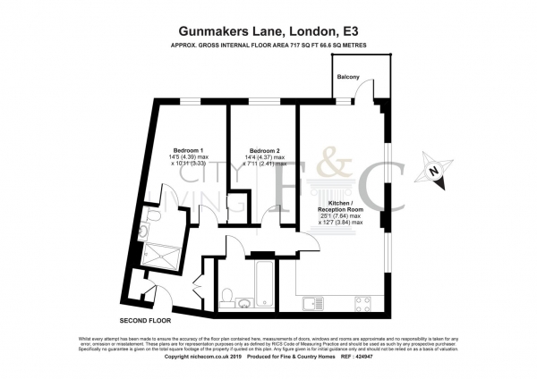 Floor Plan for 2 Bedroom Apartment for Sale in Gunmakers Lane, London, E3, 5GG -  &pound600,000