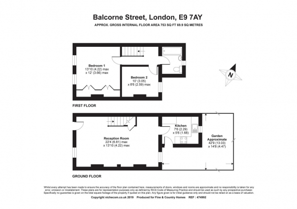Floor Plan for 2 Bedroom Terraced House for Sale in Balcorne Street, London, E9, 7AY -  &pound785,000