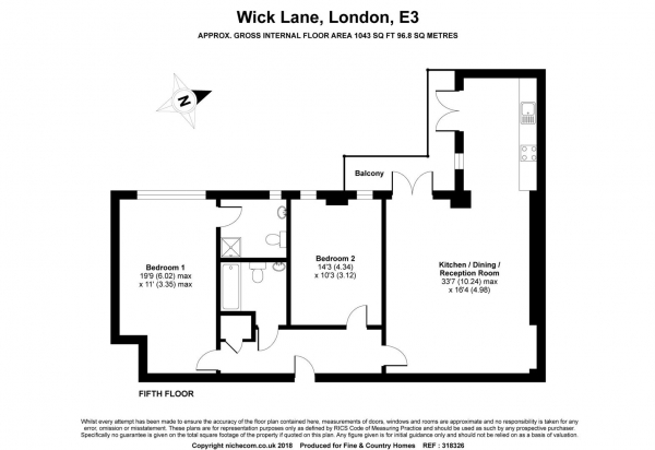 Floor Plan Image for 2 Bedroom Apartment to Rent in Ink Court, Hackney Wick, E3