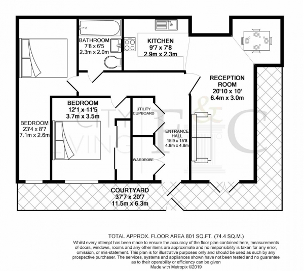 Floor Plan for 2 Bedroom Apartment to Rent in Violet Road, London, E3, 3QH - £392 pw | £1700 pcm