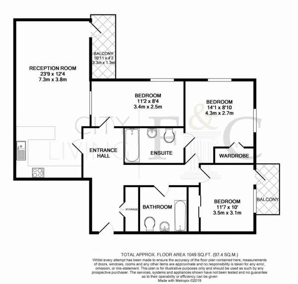 Floor Plan Image for 3 Bedroom Apartment to Rent in Caspian Wharf, Bow, E3
