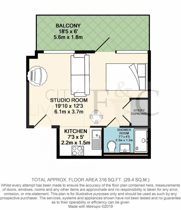 Floor Plan Image for 1 Bedroom Studio to Rent in Seven Sea Gardens, London