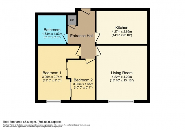 Floor Plan for 1 Bedroom Flat for Sale in Freemantle Road, Rugby, CV22, 7HZ - Offers Over &pound75,000
