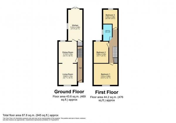 Floor Plan Image for 3 Bedroom Terraced House for Sale in Northcote Road, Rugby