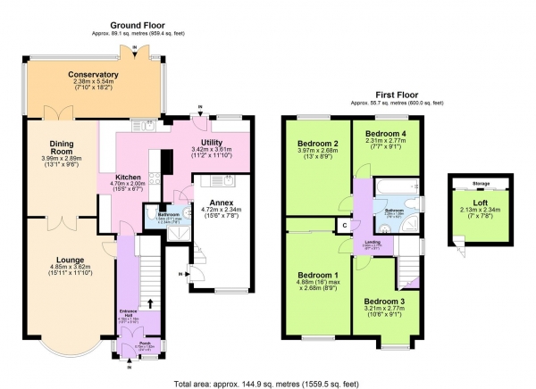 Floor Plan Image for 4 Bedroom Detached House for Sale in Broom Close, Rugby