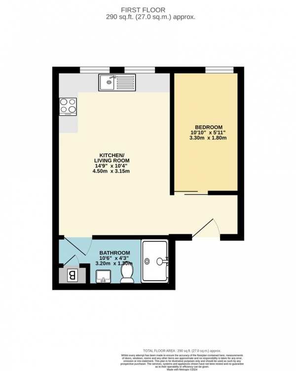 Floor Plan for 1 Bedroom Apartment for Sale in Pelham Road, London, SW19, 1SU - Guide Price &pound350,000