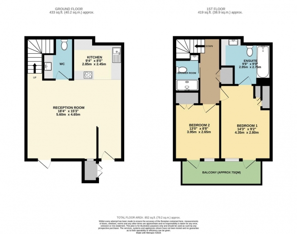 Floor Plan for 2 Bedroom Maisonette for Sale in Coombe Road, Kingston Upon Thames, KT2, 7AB - Guide Price &pound575,000