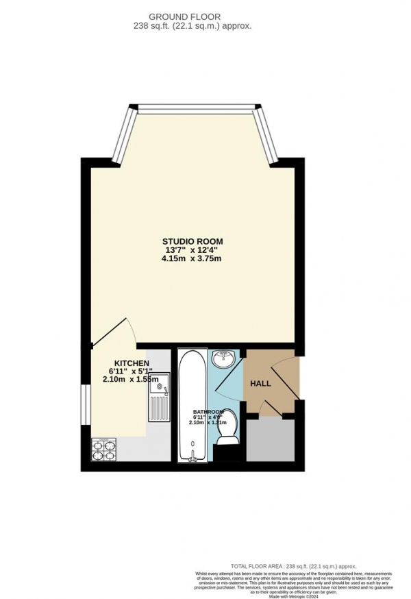 Floor Plan for 1 Bedroom Studio for Sale in Worple Road, London, SW19, 4HZ - Guide Price &pound249,950