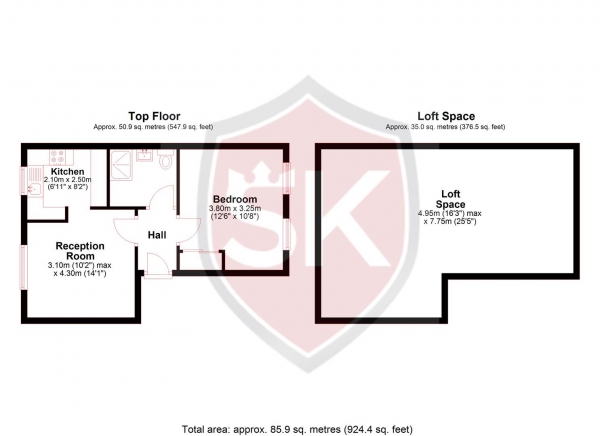 Floor Plan Image for 1 Bedroom Apartment for Sale in Percy Gardens, Worcester Park