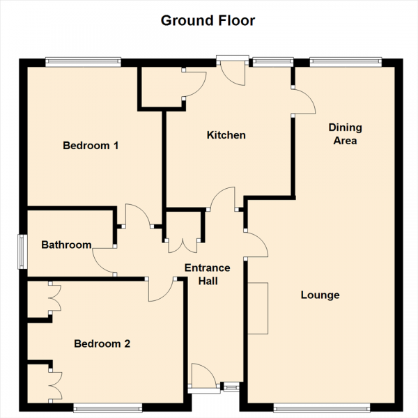 Floor Plan for 2 Bedroom Semi-Detached Bungalow for Sale in Abbotsway, Garforth, Leeds, LS25, 1BL -  &pound174,995