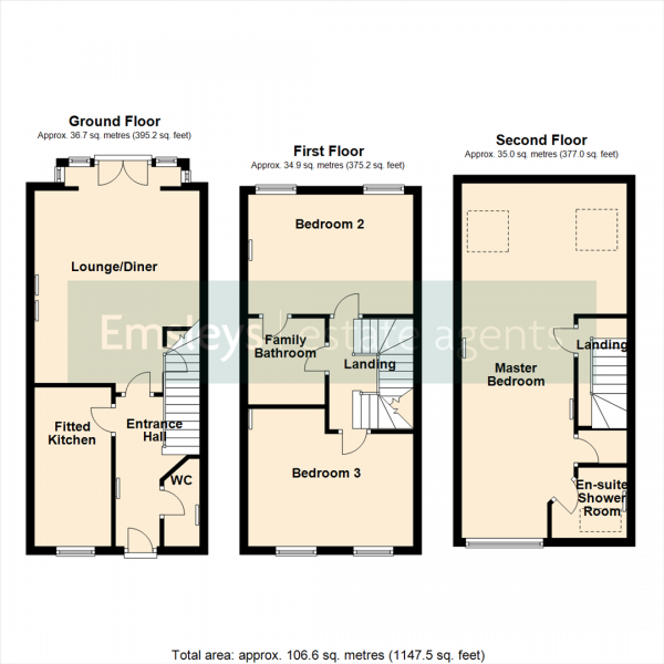 Floor Plan Image for 3 Bedroom Terraced House for Sale in Peck Field Rise, Micklefield, Leeds