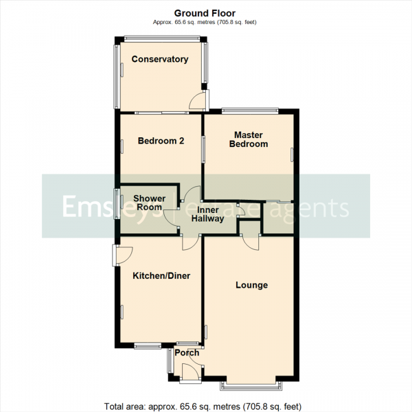 Floor Plan for 2 Bedroom Semi-Detached Bungalow for Sale in Woodlands Croft, Kippax, Leeds, LS25, 7RN -  &pound225,000