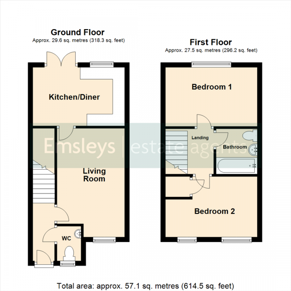 Floor Plan for 2 Bedroom Town House for Sale in Daisy Bank Avenue, Micklefield, Leeds, LS25, 4EU -  &pound195,000