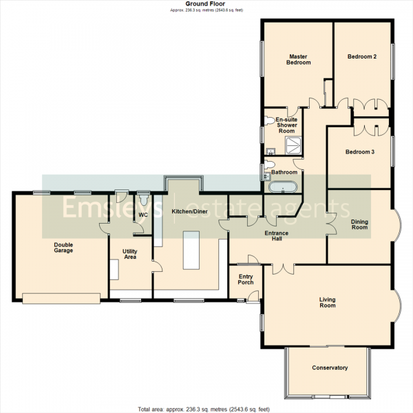 Floor Plan for 4 Bedroom Detached Bungalow for Sale in Great North Road, Micklefield, Leeds, LS25, 4AG -  &pound550,000