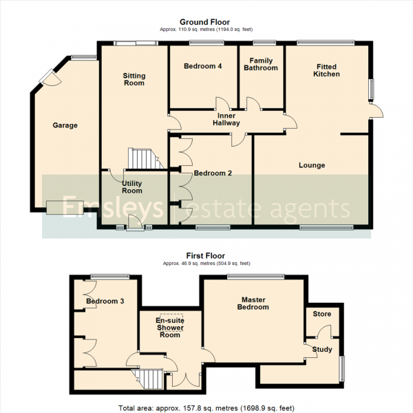 Floor Plan for 4 Bedroom Detached House for Sale in Whitehouse Drive, Great Preston, Leeds, LS26, 8BP -  &pound349,000