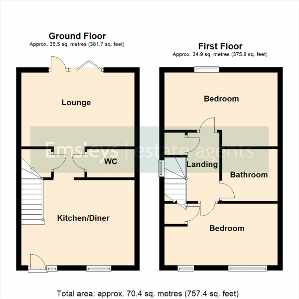 Floor Plan Image for 2 Bedroom Semi-Detached House for Sale in Meadow Drive, Mickelfield, Leeds