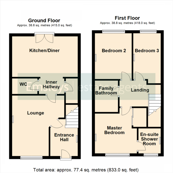 Floor Plan for 3 Bedroom Semi-Detached House for Sale in Albert Court, Great Preston. Leeds, LS26, 8GF - Offers Over &pound235,000