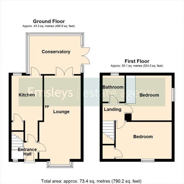 Floor Plan Image for 2 Bedroom End of Terrace House for Sale in Falcon Drive, Castleford, Wakefield