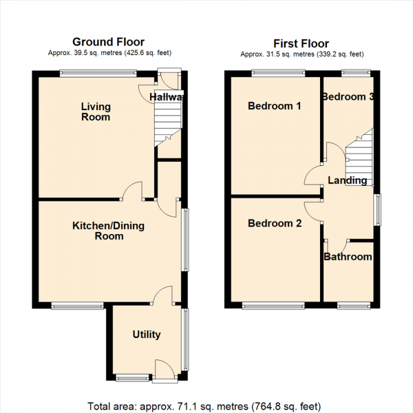 Floor Plan Image for 3 Bedroom Town House for Sale in Cave Lane, East Ardsley, Wakefield