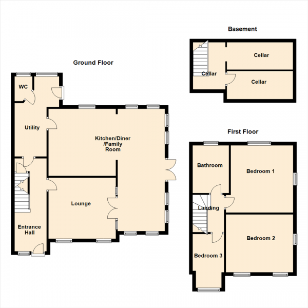 Floor Plan for 3 Bedroom Semi-Detached House for Sale in Green Lane, Lofthouse, Wakefield, WF3, 3LH - Guide Price &pound350,000