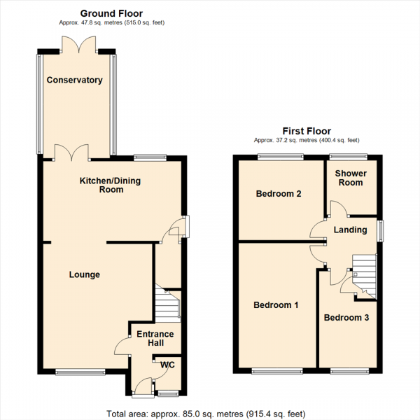 Floor Plan for 3 Bedroom Semi-Detached House for Sale in Fairfield Close, Rothwell, Leeds, LS26, 0GE -  &pound299,995