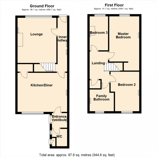 Floor Plan for 3 Bedroom Town House for Sale in Windmill Chase, Rothwell, Leeds, LS26, 0XB -  &pound225,000